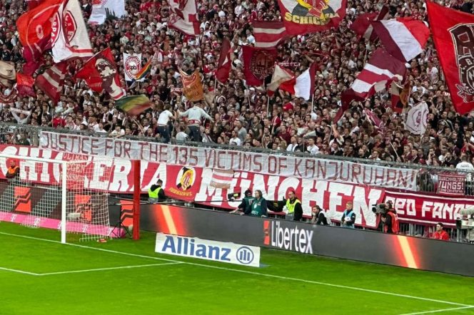 
 Poster solidaritas fans Bayern Munchen untuk korban Kanjuruhan. (Foto: X @theflankersID)