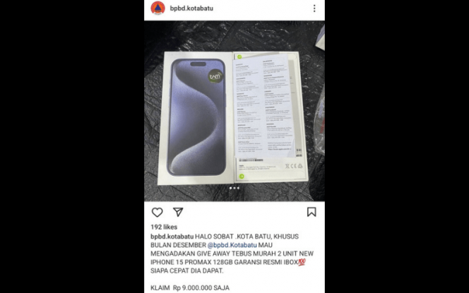 
 Akun media sosial Instagram BPBD Pemkot Batu yang dihacker oleh orang yang tidak bertanggung jawab. (Foto: tangkapan layar Instagram BPBD Pemkot Batu).