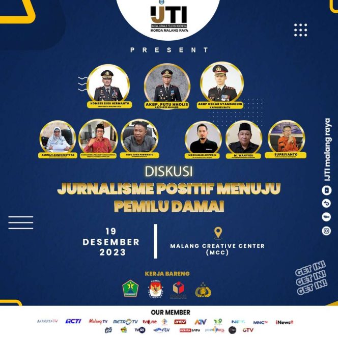 
 Poster diskusi publik 'Jurnalisme Positif Menuju Pemilu Damai' yang digagas IJTI Malang Raya. (ist) 