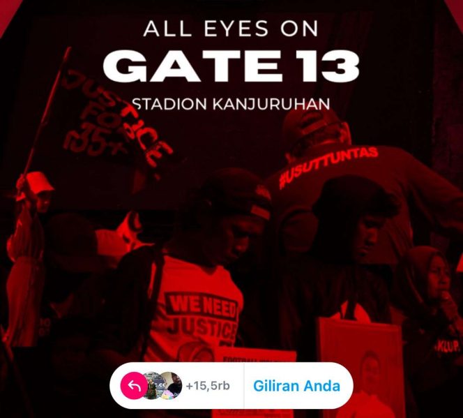 
 Seruan All Eyes on Gate 13 Stadion Kanjuruhan menggema di media sosial instagram. (ist)