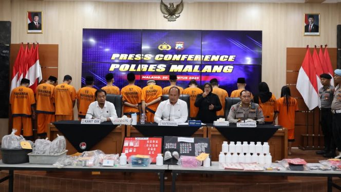 
 Polres Malang ungkap kasus peredaran narkoba selama periode Juli hingga Agustus 2025. (Humas Polres Malang)