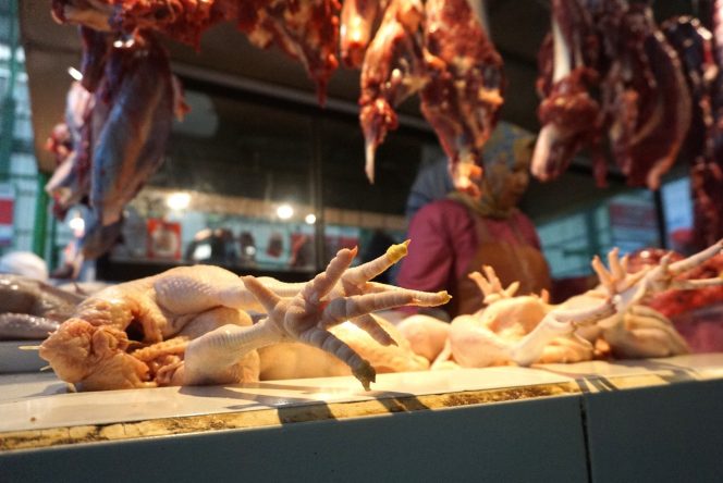 
 Komoditas daging ayam ras di Pasar Oro-Oro Dowo Kota Malang. (Nedi Putra AW)