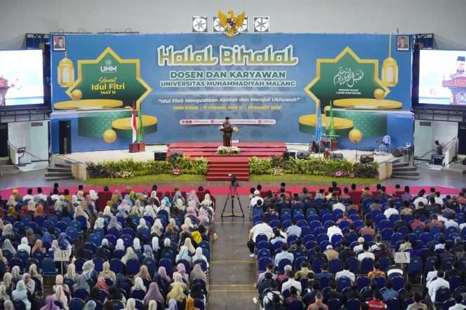 
 Halal bihalal bertajuk “Idul Fitri Menguatkan Akidah dan Merajut Ukhuwah” di Dome UMM, Senin (30/3/2026).  (ist)