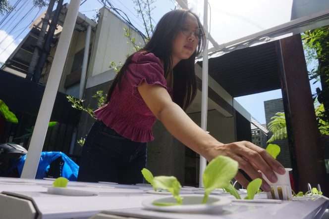 
 Founder SMAY!, Mitha Lidwina, dalam kegiatan penyemaian di Casa De Artisan E Patisserie, Selasa (28/4/2026). (Nedi Putra AW)