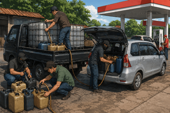 
 Ilustrasi penyalahgunaan BBM subsidi. Potensi kerugian negara diperkirakan mencapai sekitar Rp7,5 miliar dari 66 kasus penyalahgunaan BBM dan LPG subsidi dalam kurun Januari hingga April 2026.  (ist)