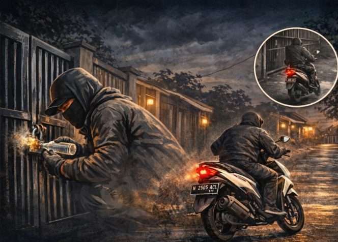 
 Ilustrasi curanmor di Perum Ardimulyo, Candirenggo, Singosari. (AI Copilot)
