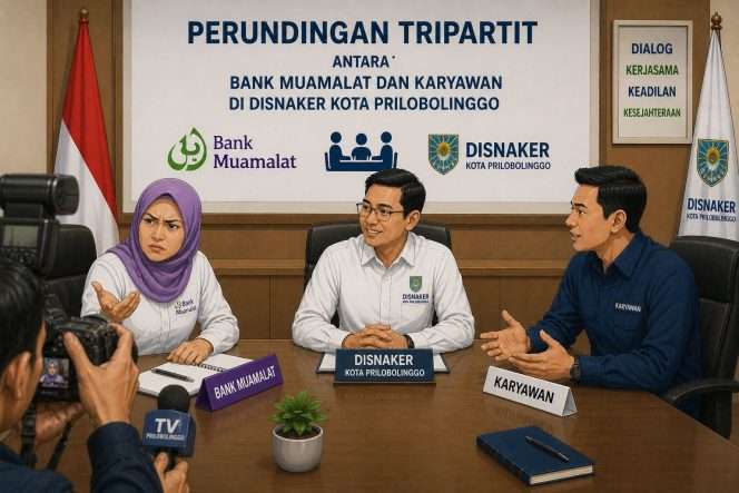 
 Perundingan Tripartit antara Bank Muamalat dan karyawan di Disnaker Kota Probolinggo. (Yan)
