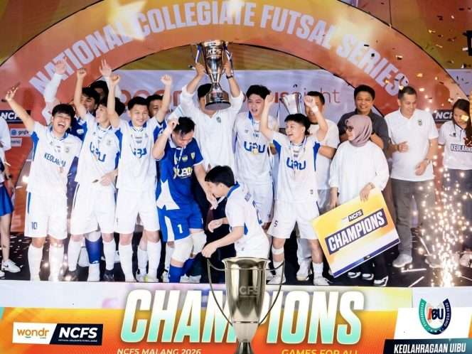 
 Tim futsal Universitas Insan Budi Utomo (UIBU) sukses mencatatkan sejarah manis dengan meraih gelar juara National Collegiate Futsal Series (NCFS) 2026. (ist)