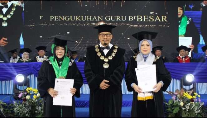 
 Rektor Universitas Widya Gama (UWG) Malang, Dr. Anwar, S.H., M.Hum, bersama Prof. Ririen Prihandarini dan Prof. Ana Sopanah usai dikukuhkan sebagai Guru Besar. (ist)