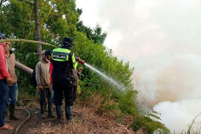 
 Kebakaran hutan dan lahan Karhutla di kawasan Taman Nasional Bromo Tengger Semeru (TNBTS) mulai merembet masuk wilayah Kabupaten Malang, petugas gabungan dikerahkan untuk melakukan penanganan setelah kobaran api mencapai kawasan Jemplang, Desa Ngadas, Kecamatan Poncokusumo. (Humas Polres Malang)