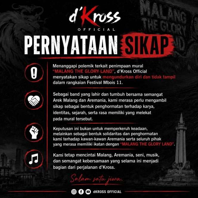 
 Pernyataan sikap d'Kross. (ig @dkrossofficial)