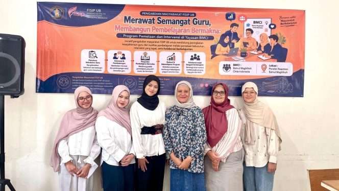 
 Berfoto bersama di kegiatan Tim Pengabdian Masyarakat FISIP Universitas Brawijaya, workshop bertajuk “Merawat Semangat Guru, Membangun Pembelajaran Bermakna: Program Pemetaan dan Intervensi di Yayasan Bahrul Maghfiroh Cinta Indonesia (BMCI)”di Pondok Pesantren Bahrul Maghfiroh, Kota Malang, (1/8/2026), diikuti 35 guru dari jenjang SMA dan MA. (Anif for bacamalang)
