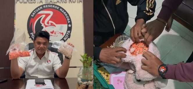 
 Kasat Resnarkoba Polresta Malang Kota, Kompol Hendro, menunjukkan barang bukti hasil pengungkapan kasus narkoba. (ist)