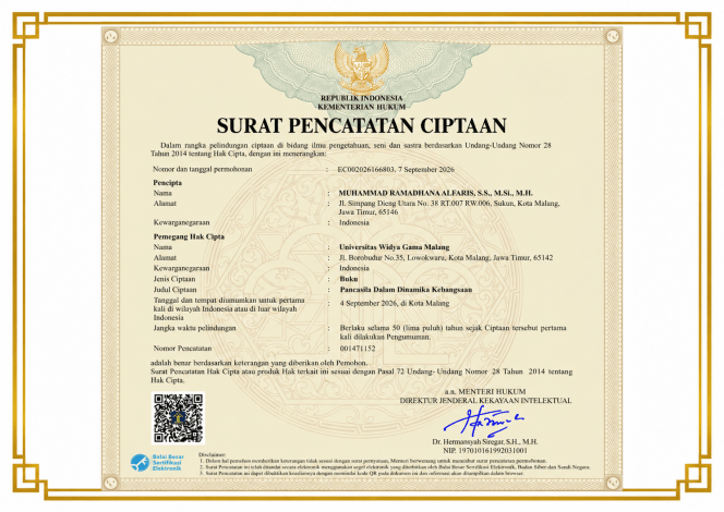 
 Surat pencatatan ciptaan. (ist)