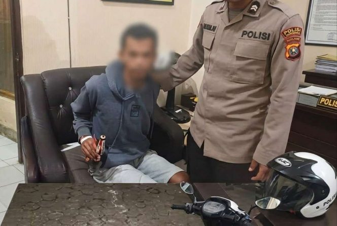 
 Terduga pelaku percobaan pencurian di Kambingan Tumpang diamankan polisi. (IG reskrimkab.malang)