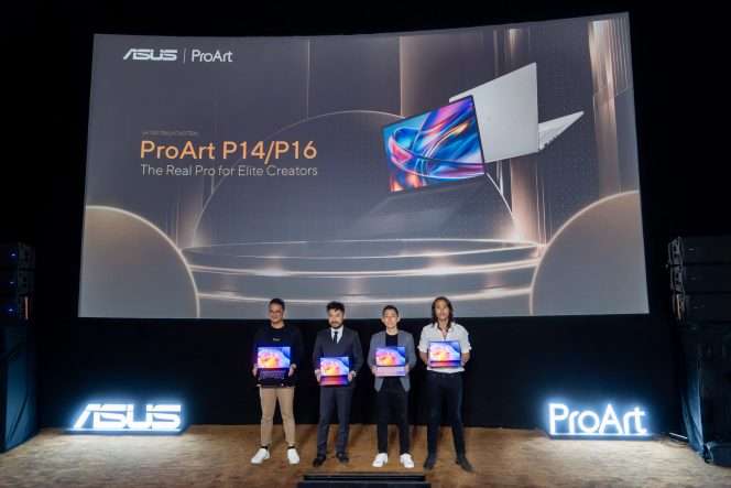 
 Adrian Pradipta (Technical Public Relations, ASUS Indonesia), ⁠Rudy Salim (CEO PRESTIGECORP), Lenny Lin (Country Manager, ASUS Indonesia), Marcello Tahitoe (Top Indonesian Singer).